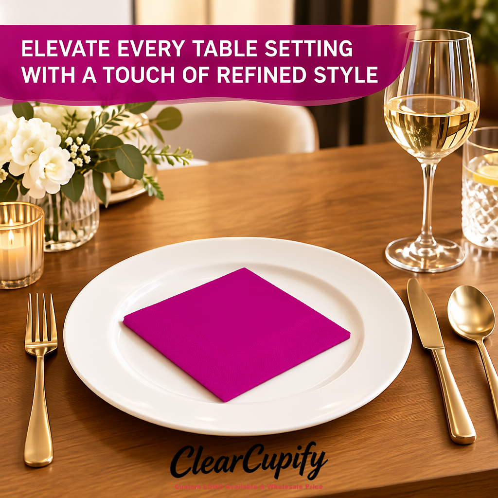 Magenta Napkins Paper 4.5x4.5 Inch Disposable 2-Ply Cocktail Napkins Factory