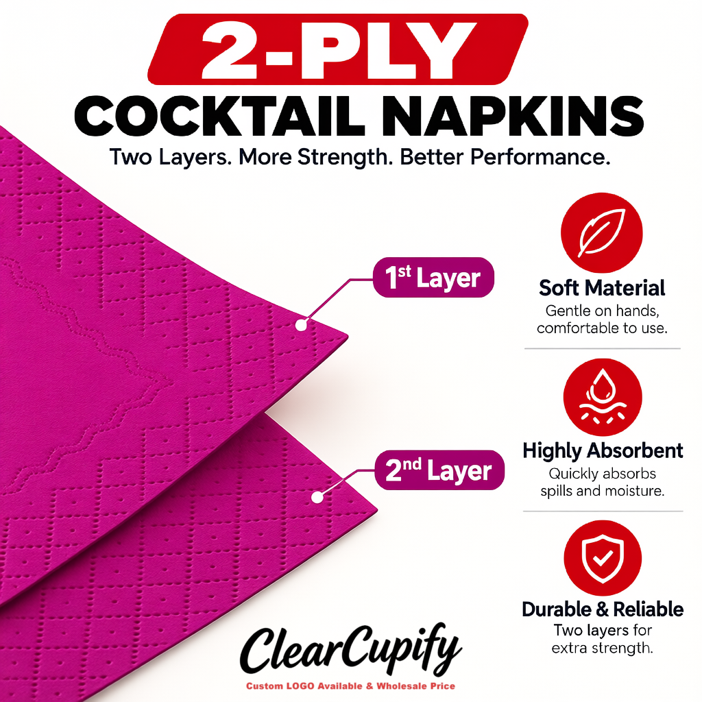 Magenta Napkins Paper 4.5x4.5 Inch Disposable 2-Ply Cocktail Napkins Factory