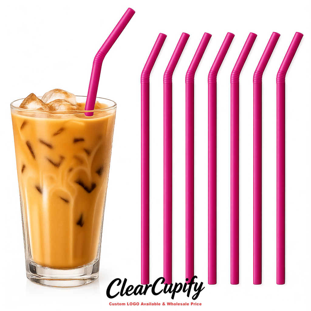Magenta Plastic Straws 8.26 x 0.2 inch Flexible Bendy Disposable Drinking Straws Supplier