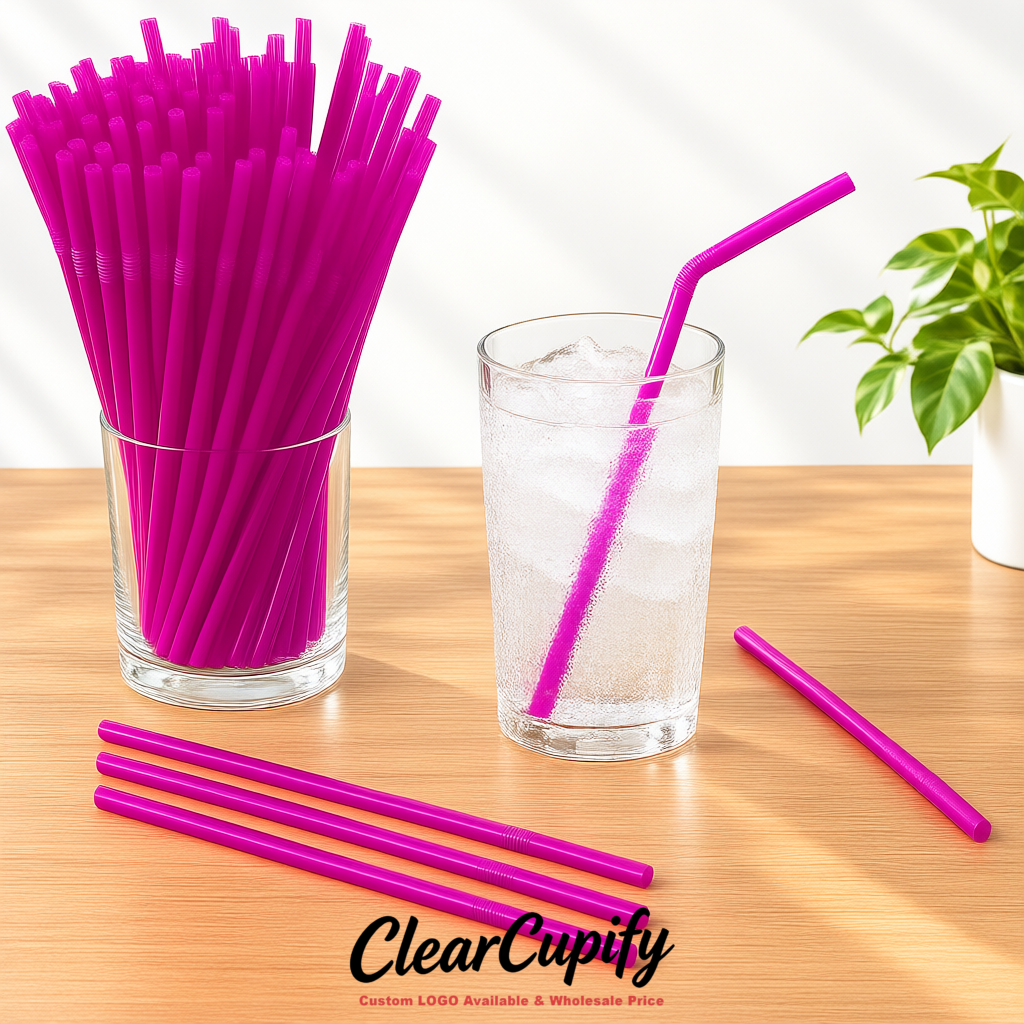 Magenta Plastic Straws 8.26 x 0.2 inch Flexible Bendy Disposable Drinking Straws Supplier