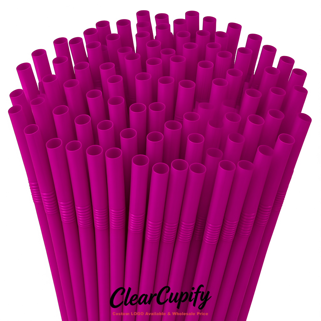 Magenta Plastic Straws 8.26 x 0.2 inch Flexible Bendy Disposable Drinking Straws Supplier