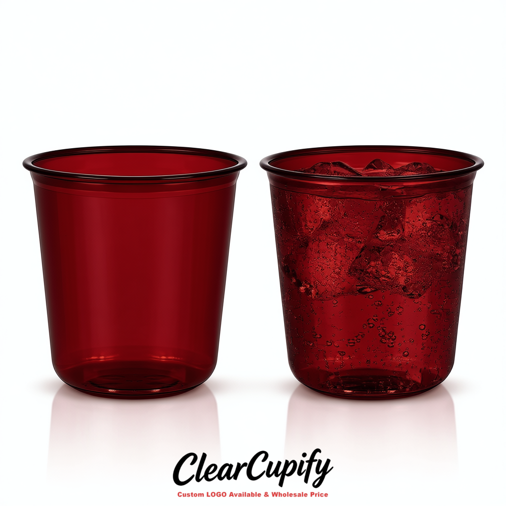 Maroon U-shaped Cup with Round Bottom: Stackable & Disposable Plastic Cup