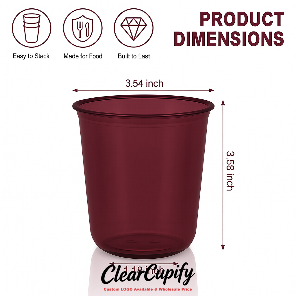 Maroon U-shaped Cup with Round Bottom: Stackable & Disposable Plastic Cup