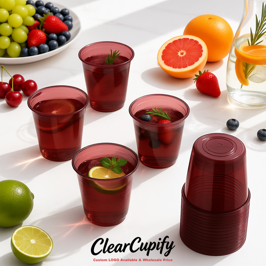 Maroon U-shaped Cup with Round Bottom: Stackable & Disposable Plastic Cup