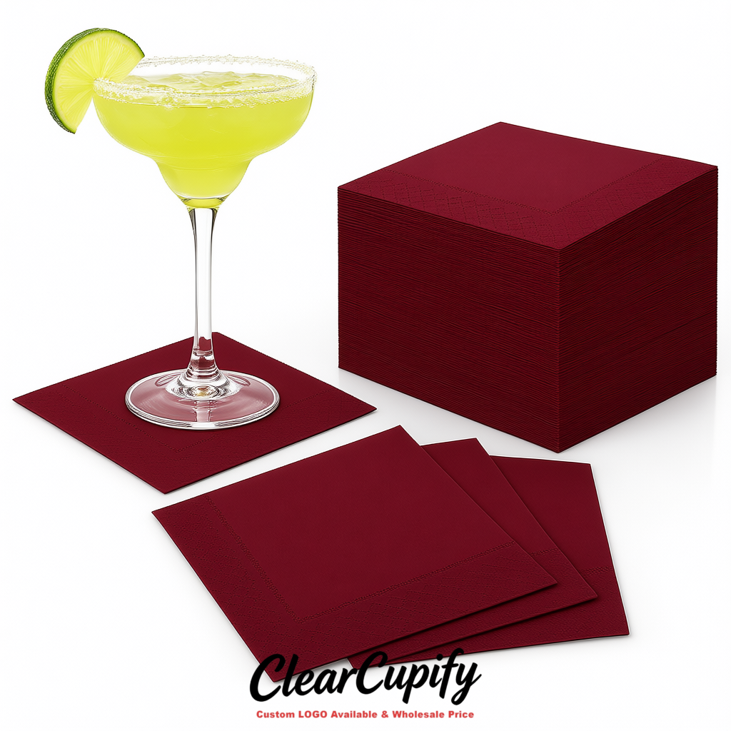 Maroon Napkins Paper 4.5x4.5 Inch Disposable 2-Ply Cocktail Napkins Factory