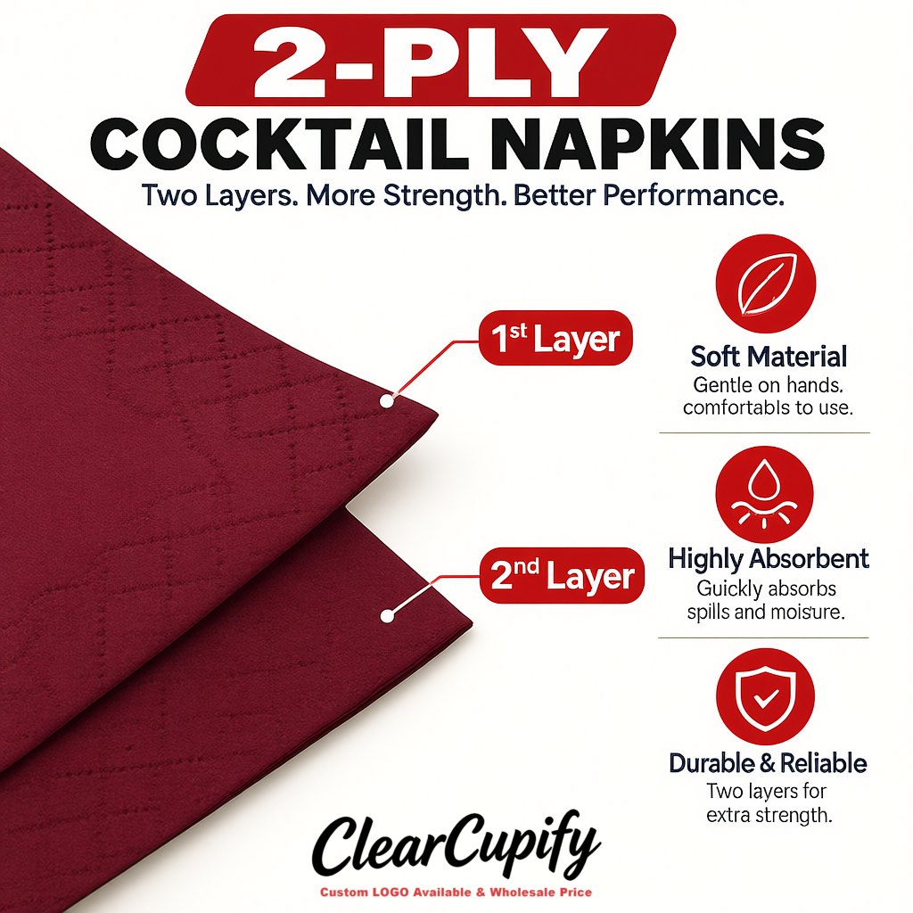 Maroon Napkins Paper 4.5x4.5 Inch Disposable 2-Ply Cocktail Napkins Factory