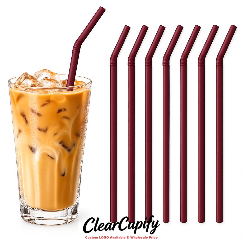 Maroon Plastic Straws 8.26 x 0.2 inch Flexible Bendy Disposable Drinking Straws Supplier
