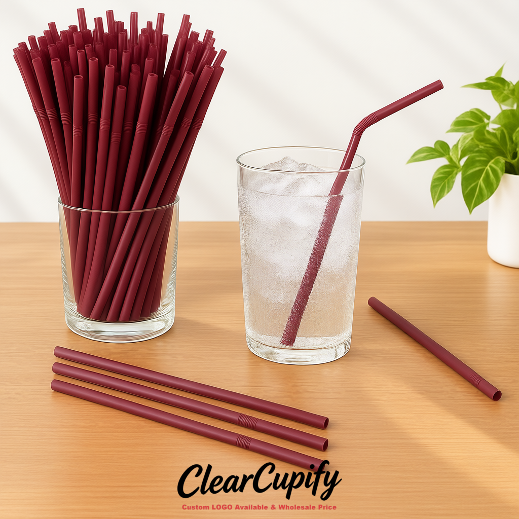 Maroon Plastic Straws 8.26 x 0.2 inch Flexible Bendy Disposable Drinking Straws Supplier