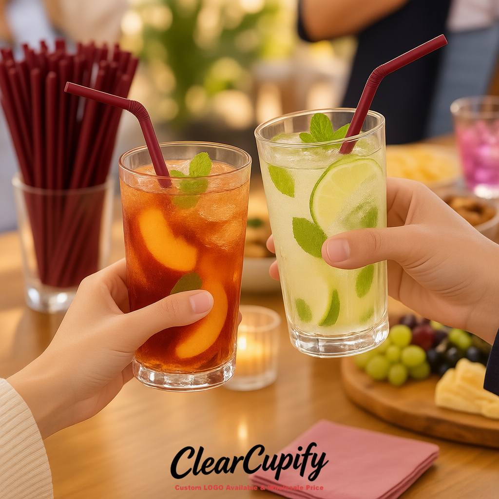 Maroon Plastic Straws 8.26 x 0.2 inch Flexible Bendy Disposable Drinking Straws Supplier