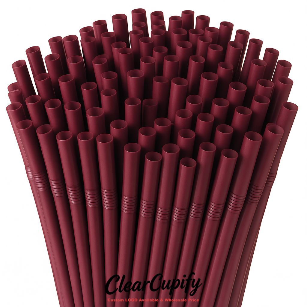 Maroon Plastic Straws 8.26 x 0.2 inch Flexible Bendy Disposable Drinking Straws Supplier