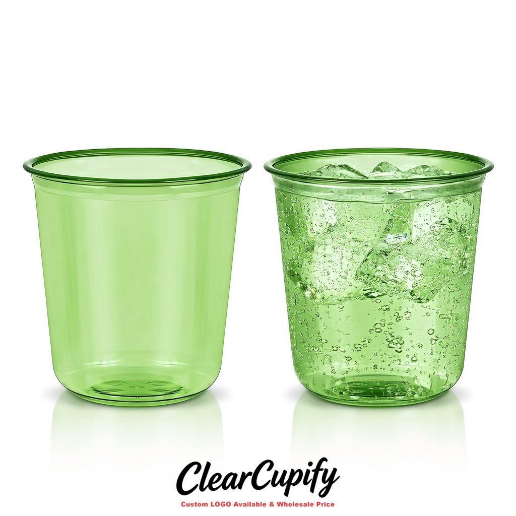 Matcha Green U-shaped Cup with Round Bottom: Stackable & Disposable Plastic Cup
