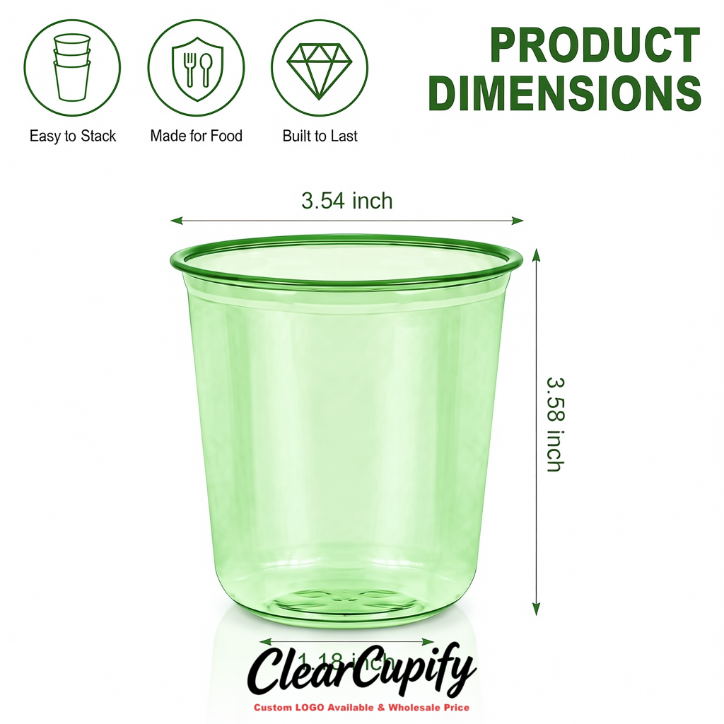Matcha Green U-shaped Cup with Round Bottom: Stackable & Disposable Plastic Cup