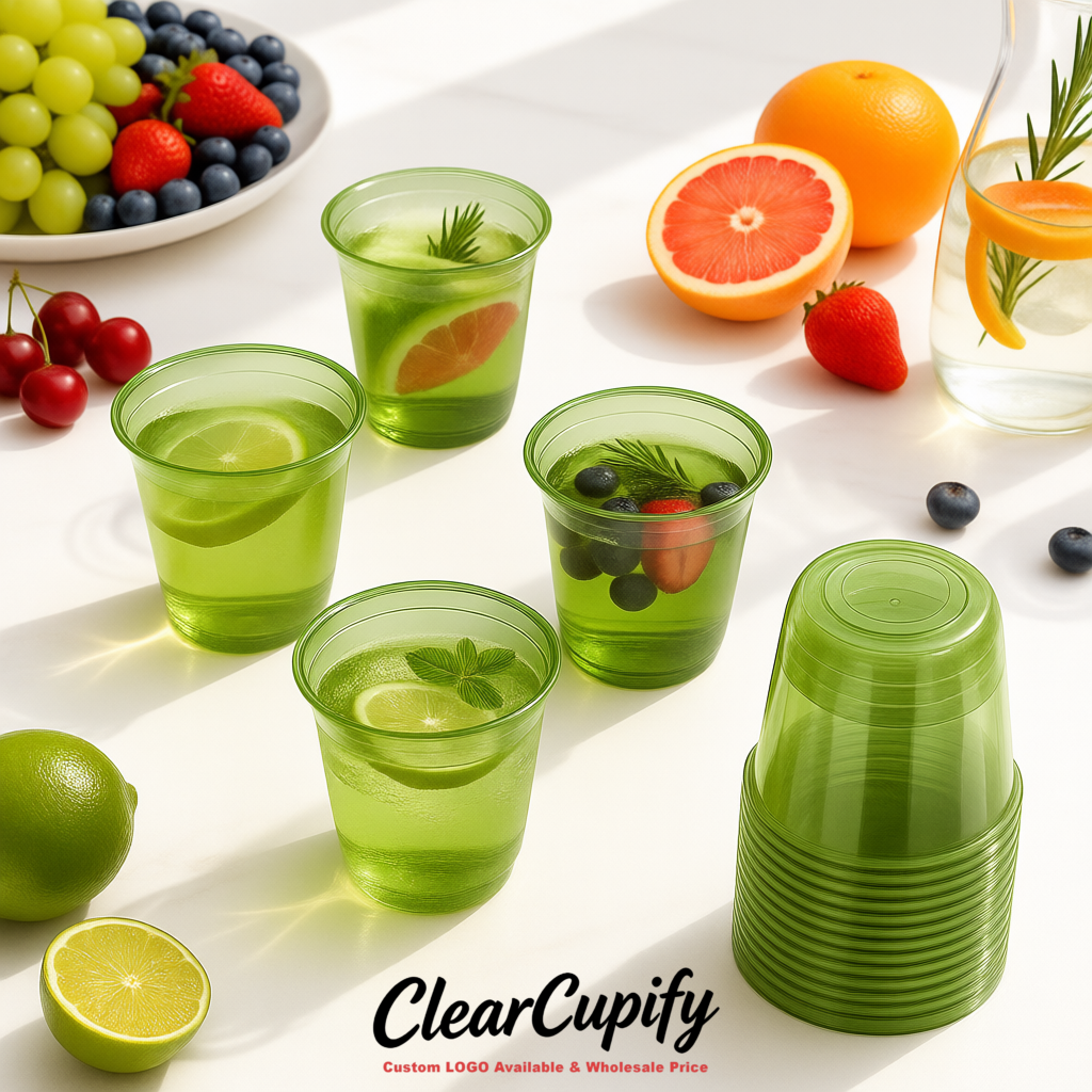 Matcha Green U-shaped Cup with Round Bottom: Stackable & Disposable Plastic Cup