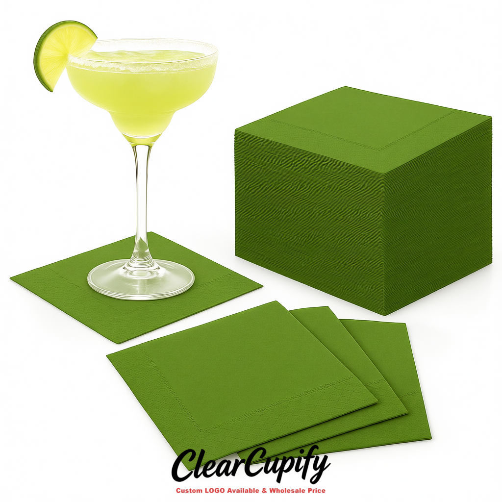 Matcha Green Napkins Paper 4.5x4.5 Inch Disposable 2-Ply Cocktail Napkins Factory