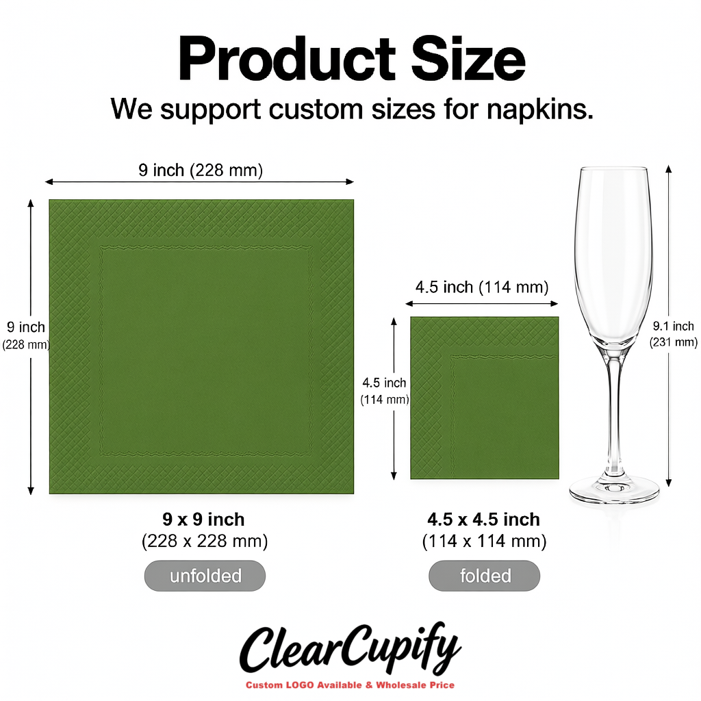 Matcha Green Napkins Paper 4.5x4.5 Inch Disposable 2-Ply Cocktail Napkins Factory
