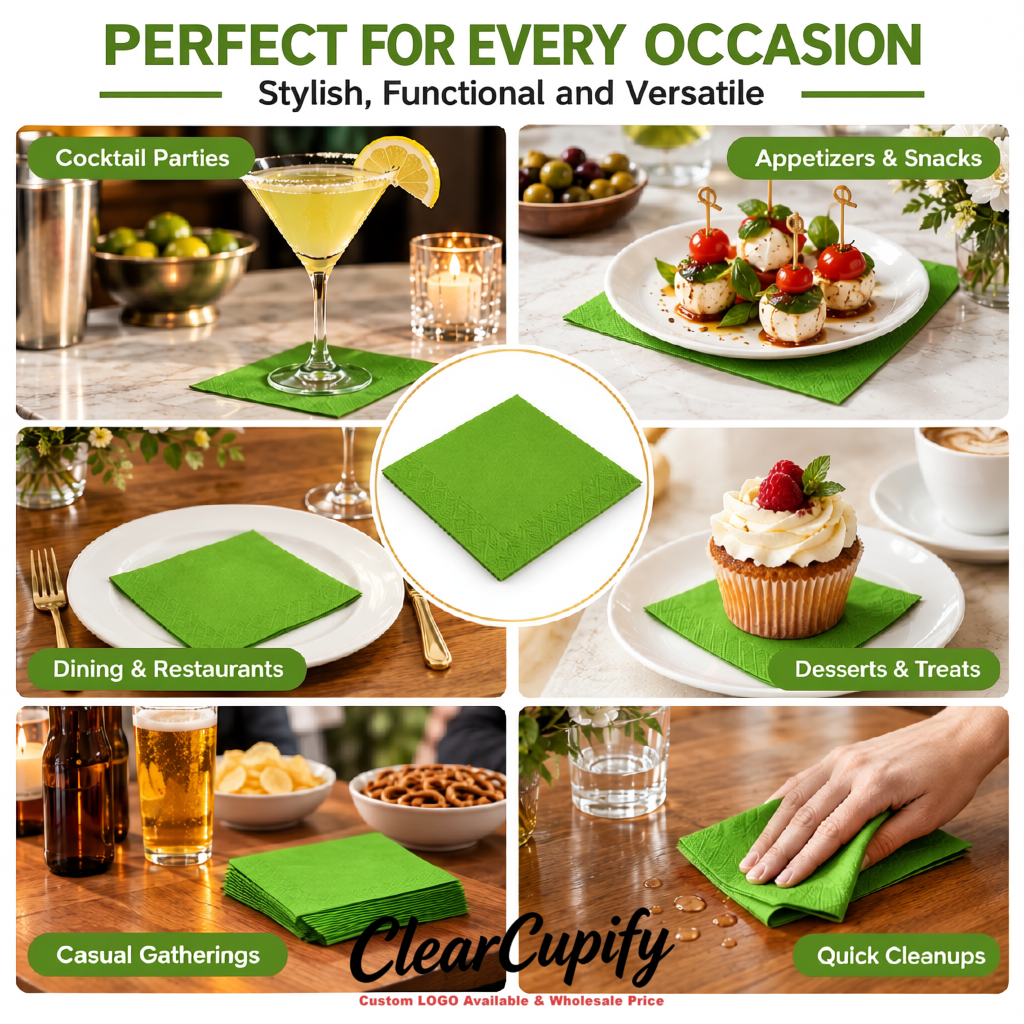 Matcha Green Napkins Paper 4.5x4.5 Inch Disposable 2-Ply Cocktail Napkins Factory