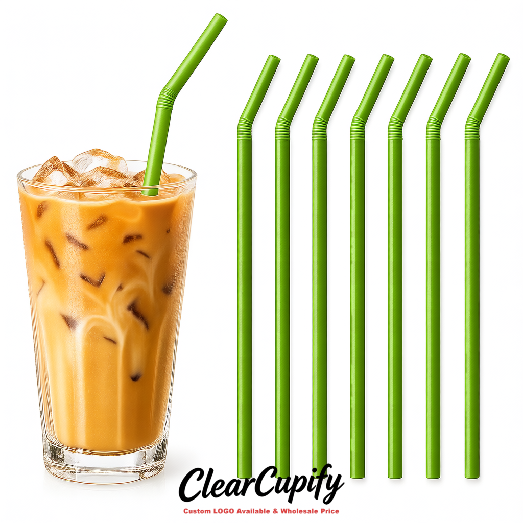 Matcha Green Plastic Straws 8.26 x 0.2 inch Flexible Bendy Disposable Drinking Straws Supplier