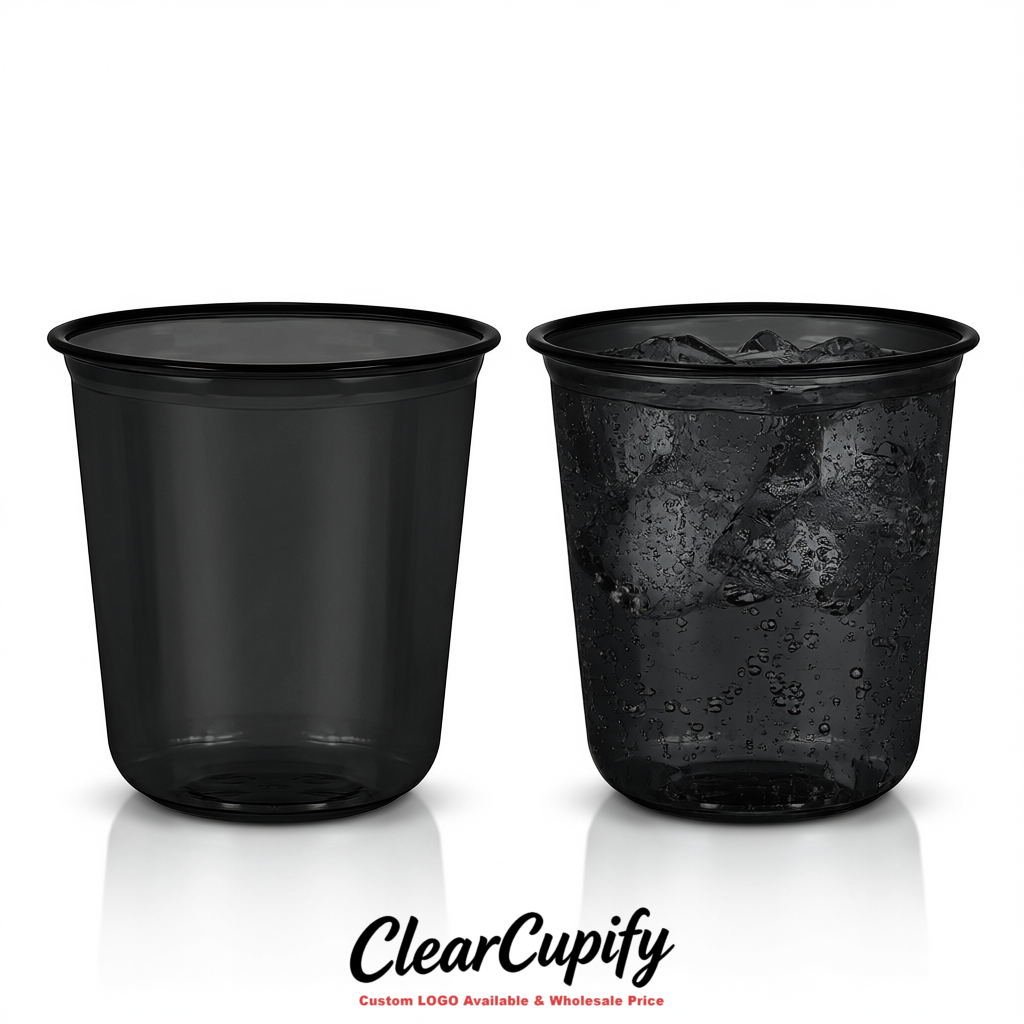 Matte Black U-shaped Cup with Round Bottom: Stackable & Disposable Plastic Cup