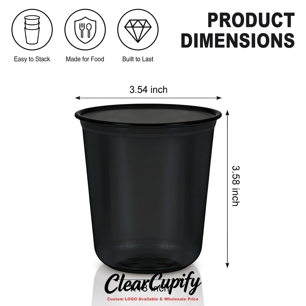 Matte Black U-shaped Cup with Round Bottom: Stackable & Disposable Plastic Cup