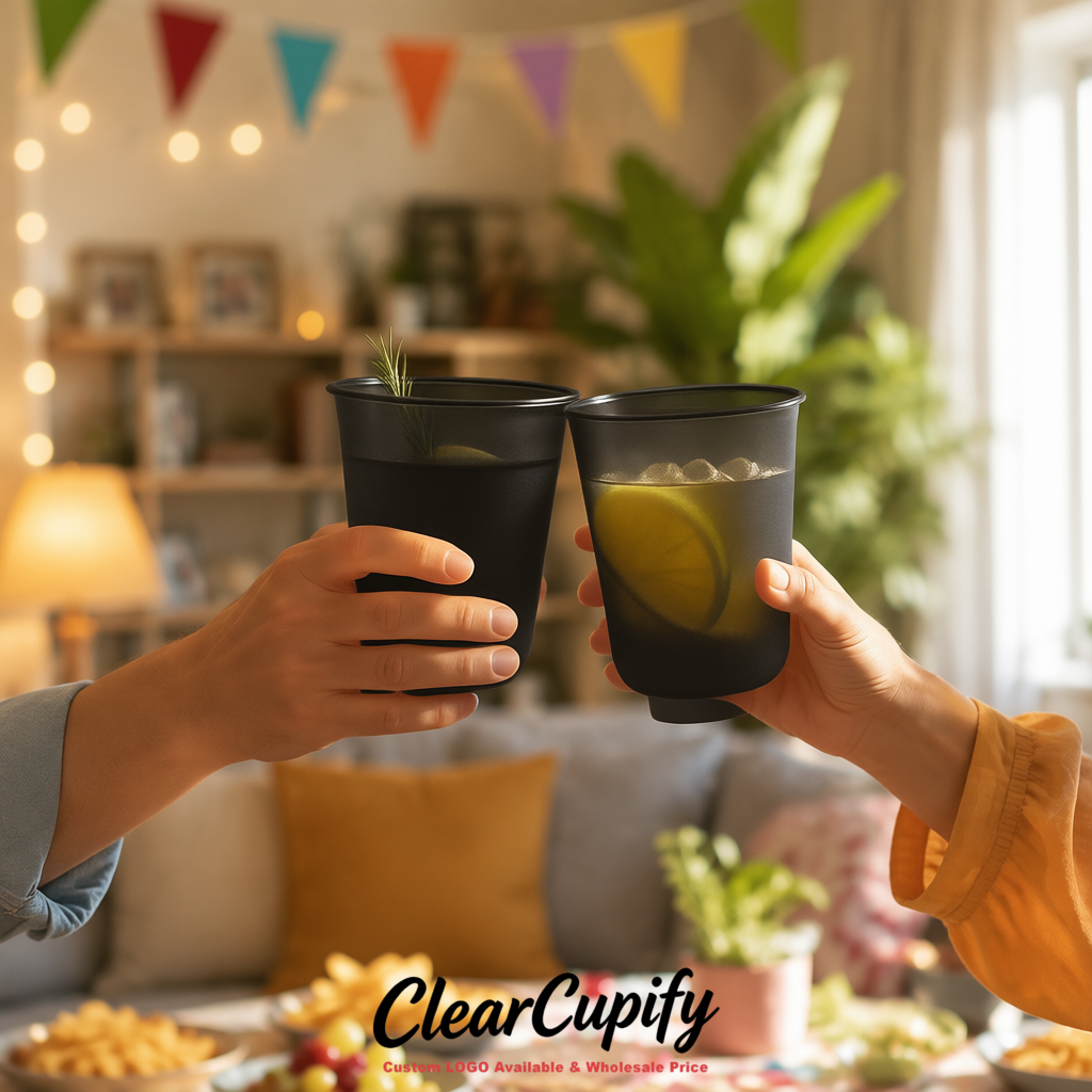 Matte Black U-shaped Cup with Round Bottom: Stackable & Disposable Plastic Cup
