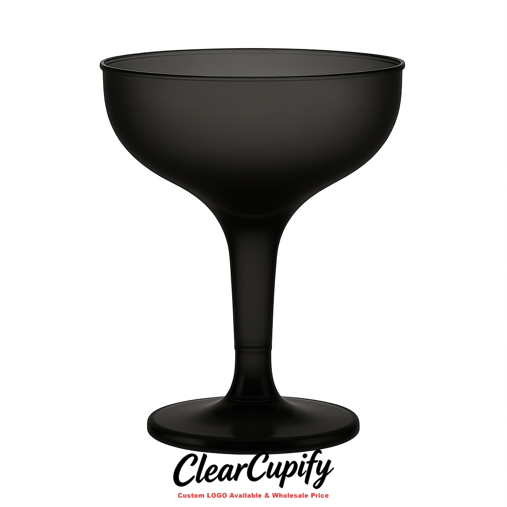 Matte Black 5oz Stackable Plastic Martini Glasses 4.13x3.14 inches/10.5x8 cm For Champagne Tower