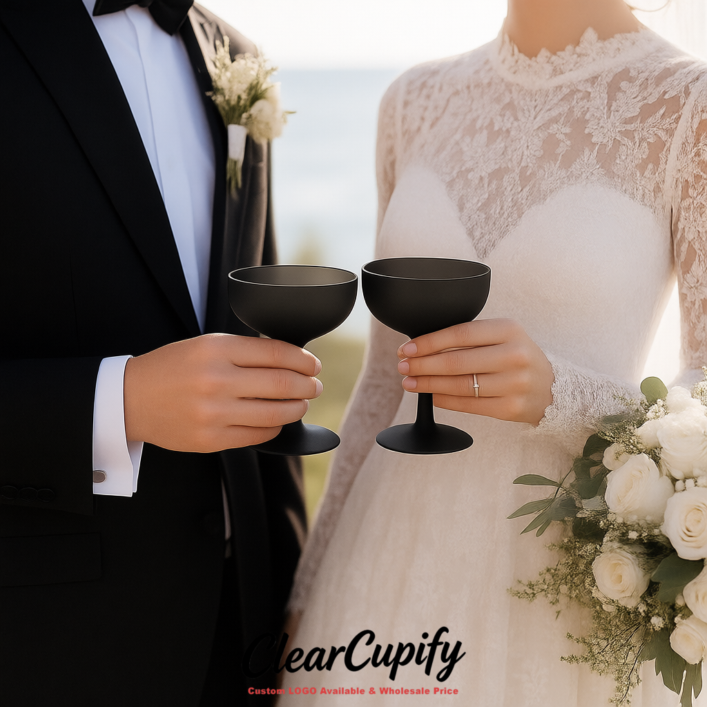 Matte Black 5oz Stackable Plastic Martini Glasses 4.13x3.14 inches/10.5x8 cm For Champagne Tower