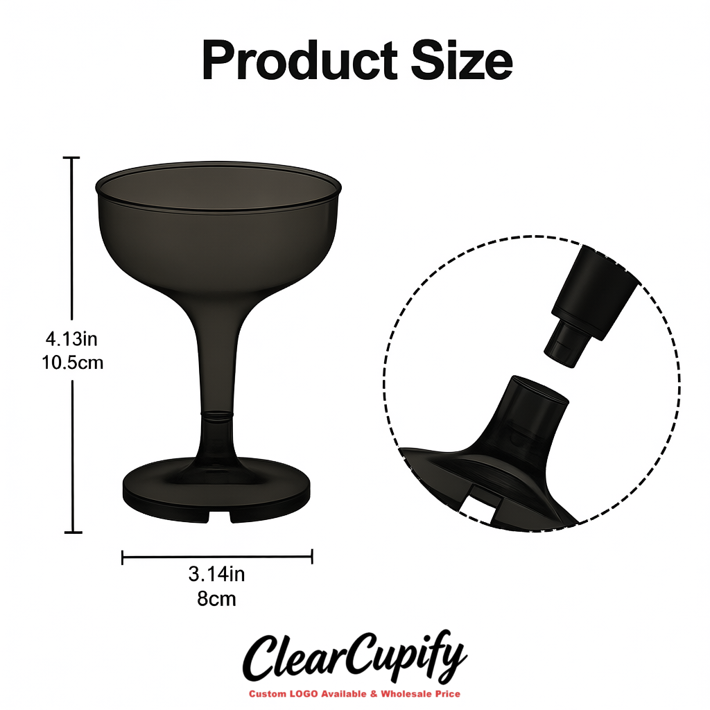 Matte Black 5oz Stackable Plastic Martini Glasses 4.13x3.14 inches/10.5x8 cm For Champagne Tower