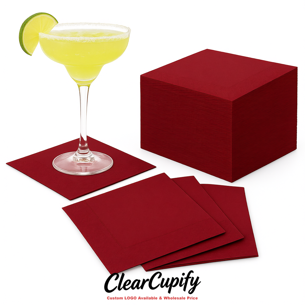 Matte Red Napkins Paper 4.5x4.5 Inch Disposable 2-Ply Cocktail Napkins Factory