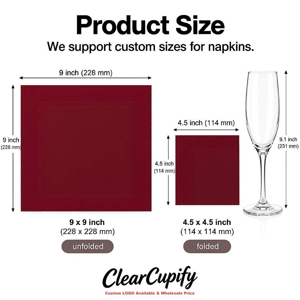 Matte Red Napkins Paper 4.5x4.5 Inch Disposable 2-Ply Cocktail Napkins Factory