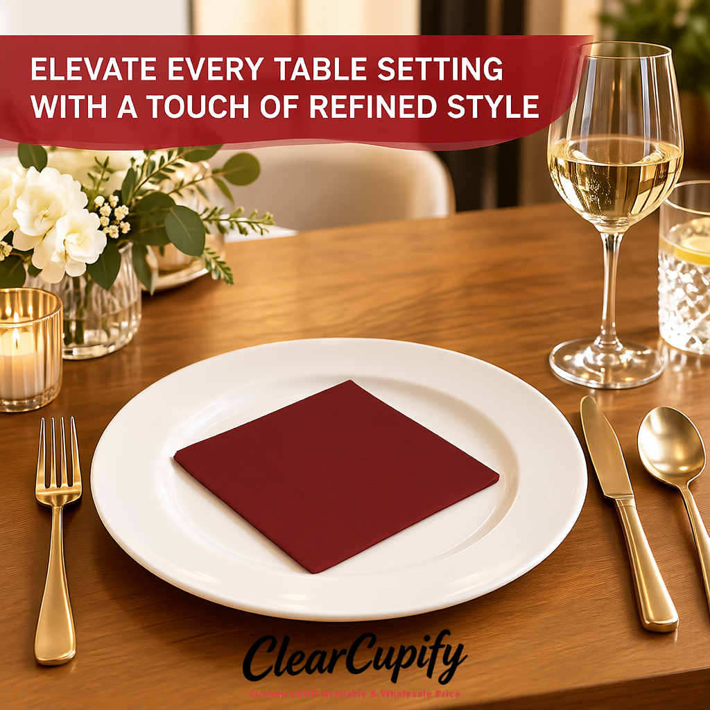 Matte Red Napkins Paper 4.5x4.5 Inch Disposable 2-Ply Cocktail Napkins Factory