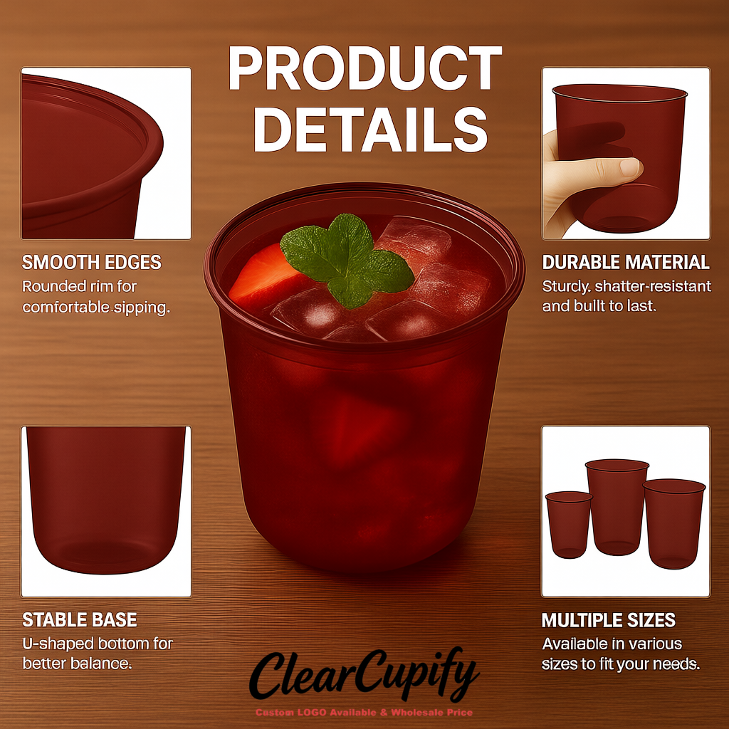 Matte Red U-shaped Cup with Round Bottom: Stackable & Disposable Plastic Cup