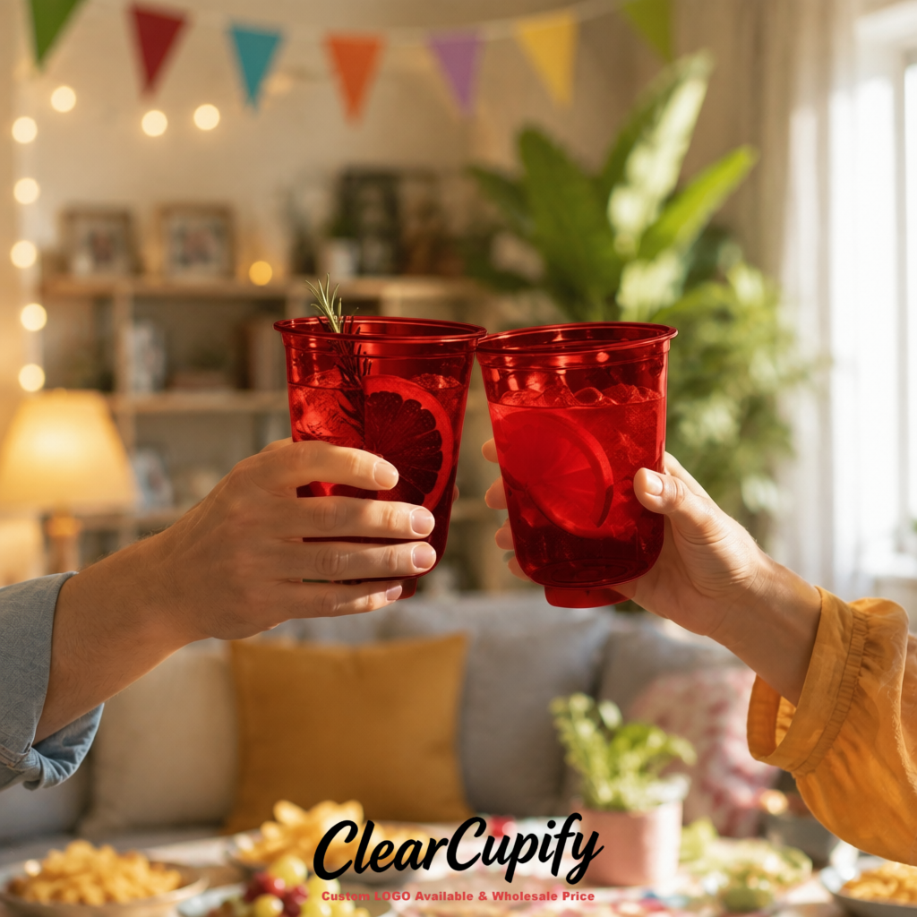 Matte Red U-shaped Cup with Round Bottom: Stackable & Disposable Plastic Cup Matte Red U-shaped Cup with Round Bottom: Stackable & Disposable Plastic Cup