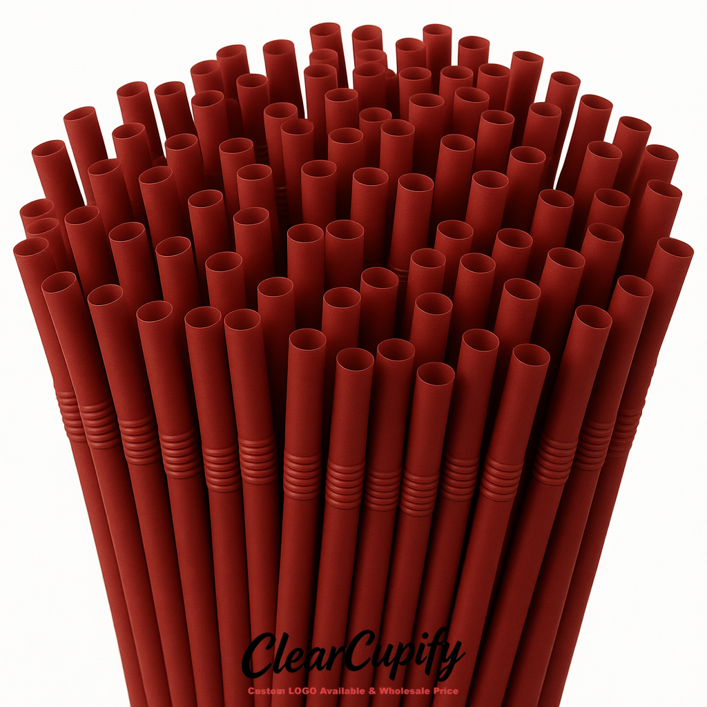 Matte Red Plastic Straws 8.26 x 0.2 inch Flexible Bendy Disposable Drinking Straws Supplier