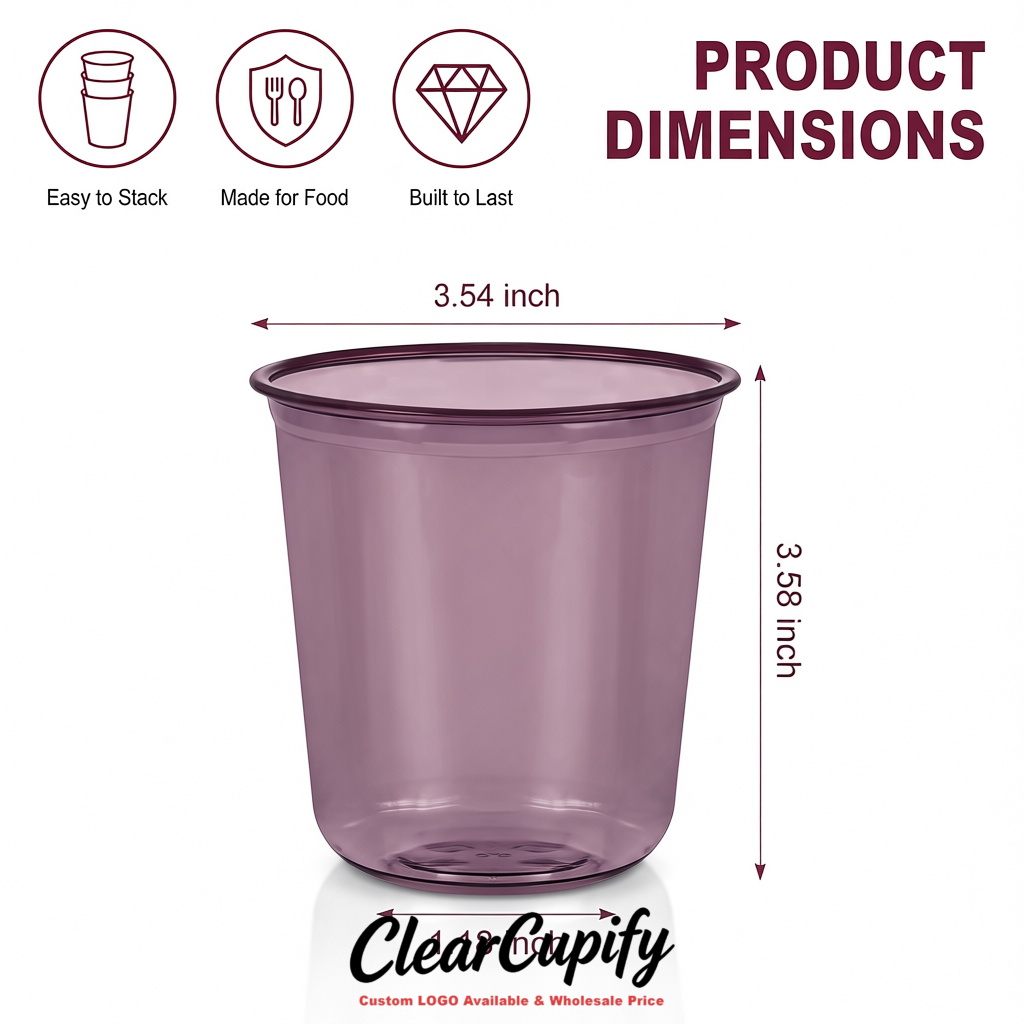 Mauve U-shaped Cup with Round Bottom: Stackable & Disposable Plastic Cup