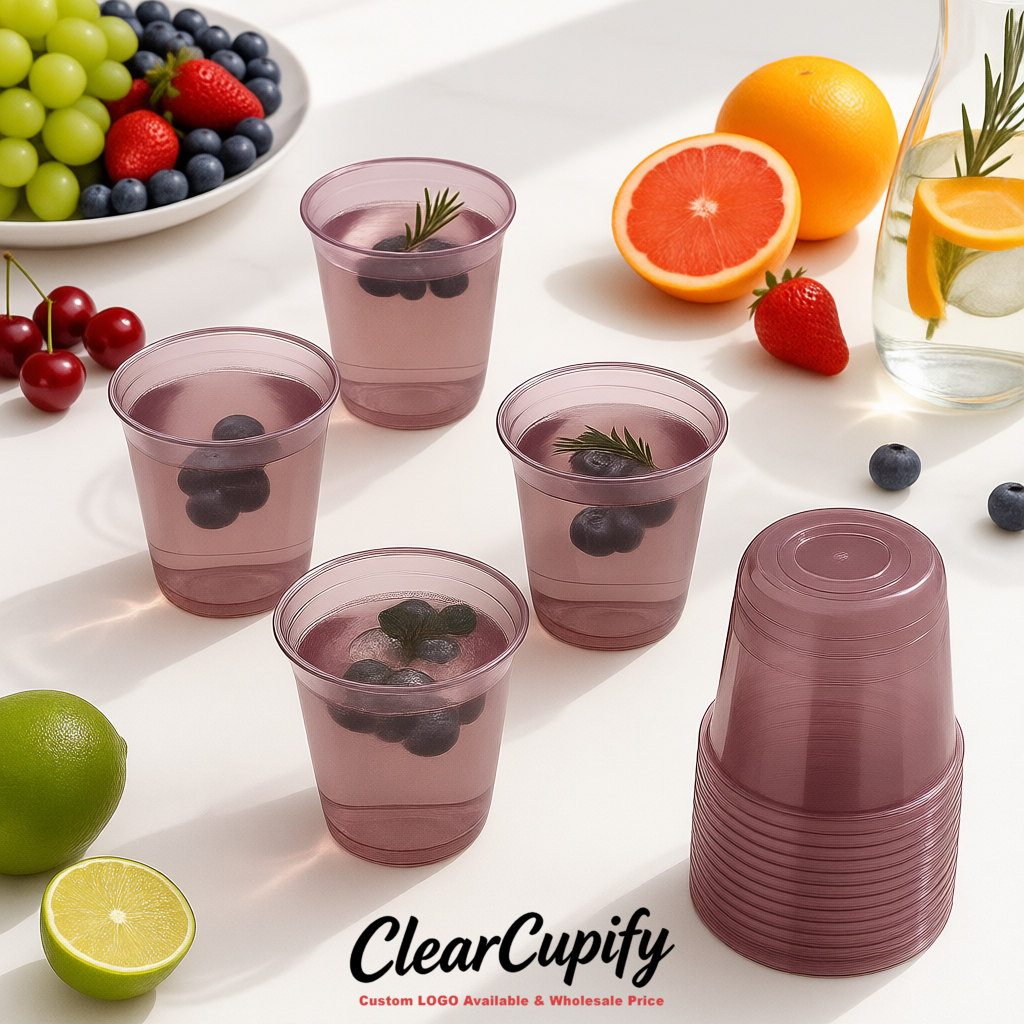 Mauve U-shaped Cup with Round Bottom: Stackable & Disposable Plastic Cup