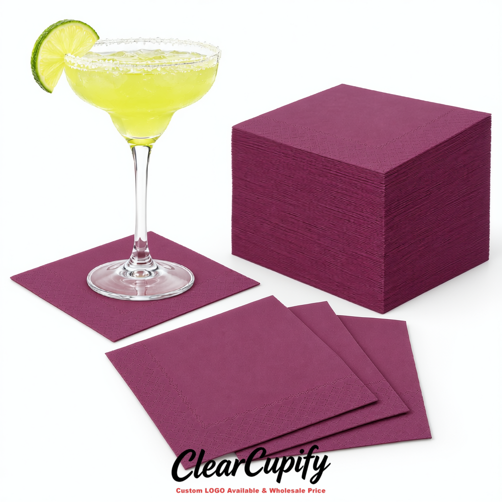 Mauve Napkins Paper 4.5x4.5 Inch Disposable 2-Ply Cocktail Napkins Factory