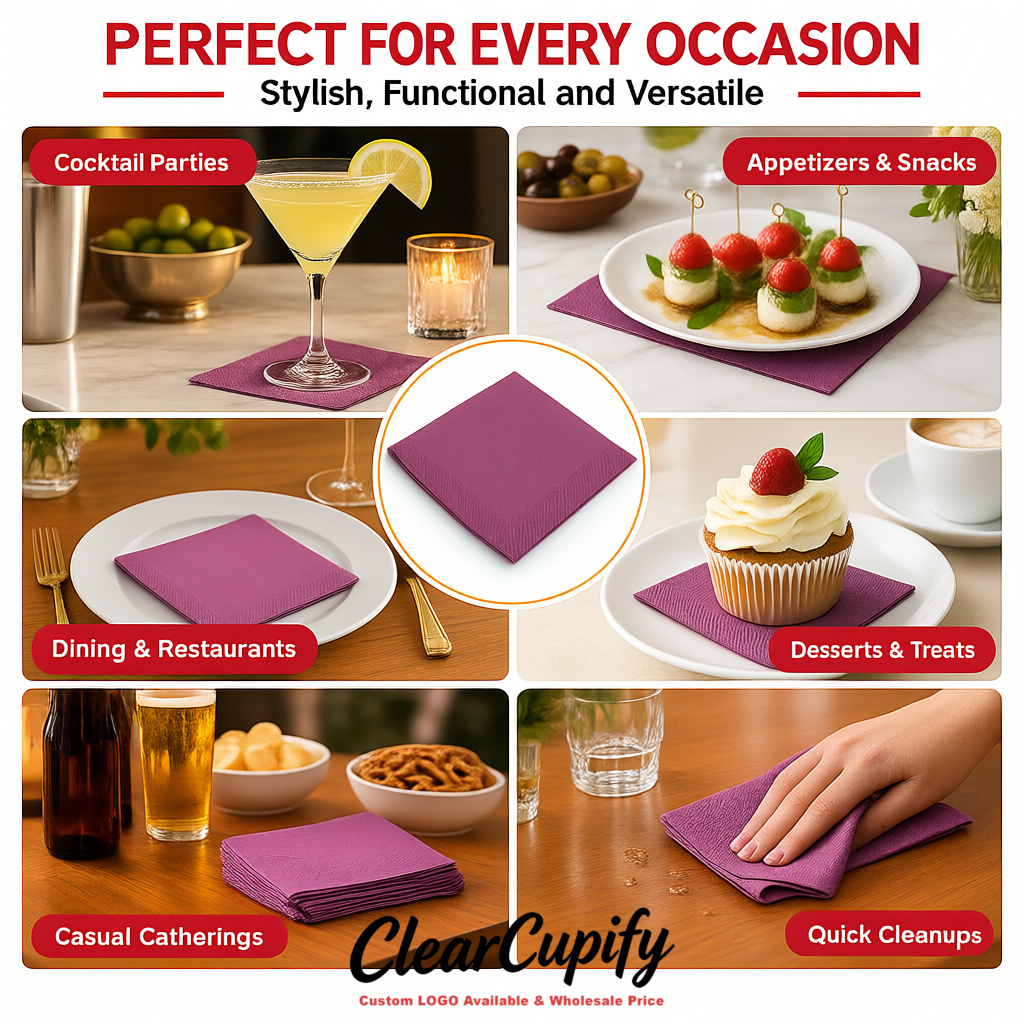 Mauve Napkins Paper 4.5x4.5 Inch Disposable 2-Ply Cocktail Napkins Factory