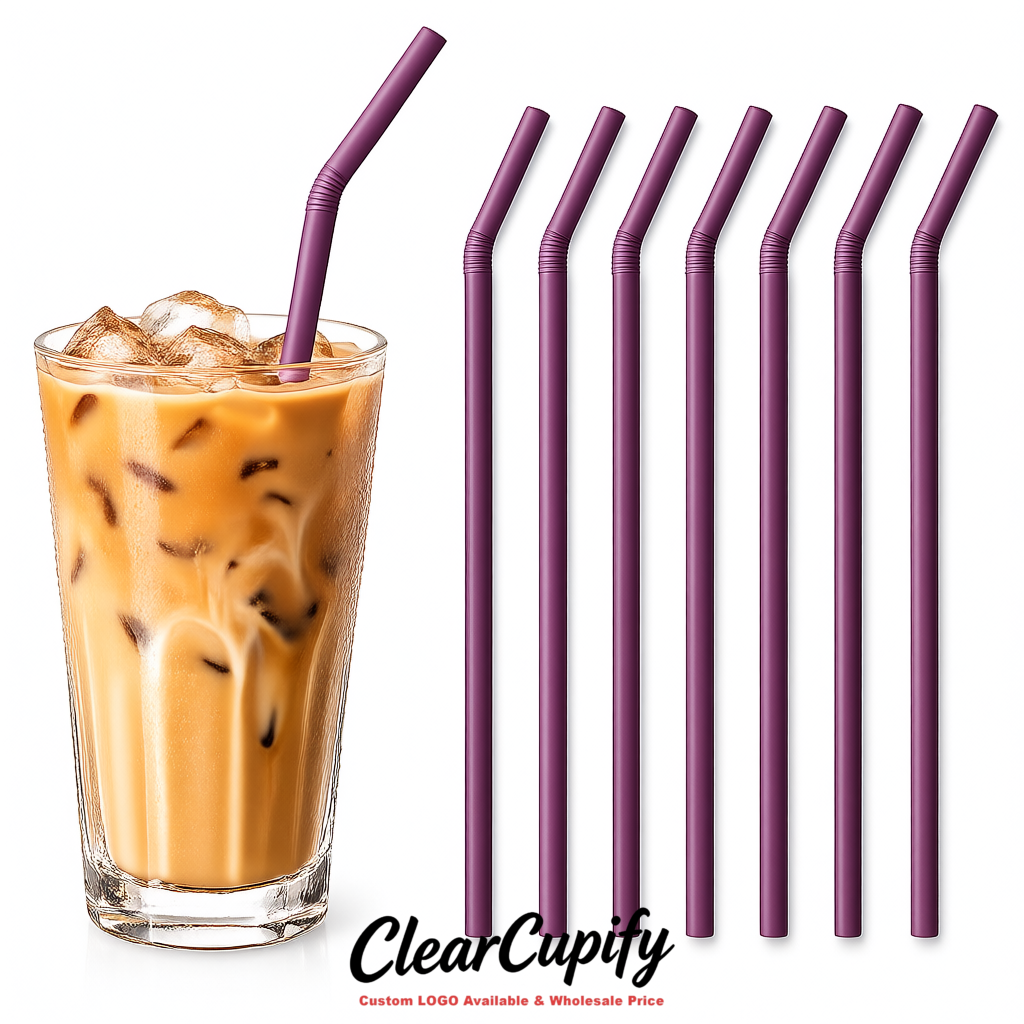 Mauve Plastic Straws 8.26 x 0.2 inch Flexible Bendy Disposable Drinking Straws Supplier
