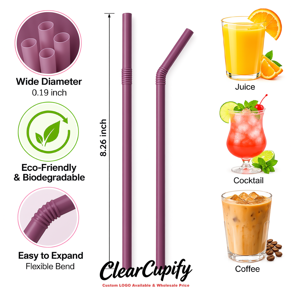Mauve Plastic Straws 8.26 x 0.2 inch Flexible Bendy Disposable Drinking Straws Supplier Mauve Plastic Straws 8.26 x 0.2 inch Flexible Bendy Disposable Drinking Straws Supplier