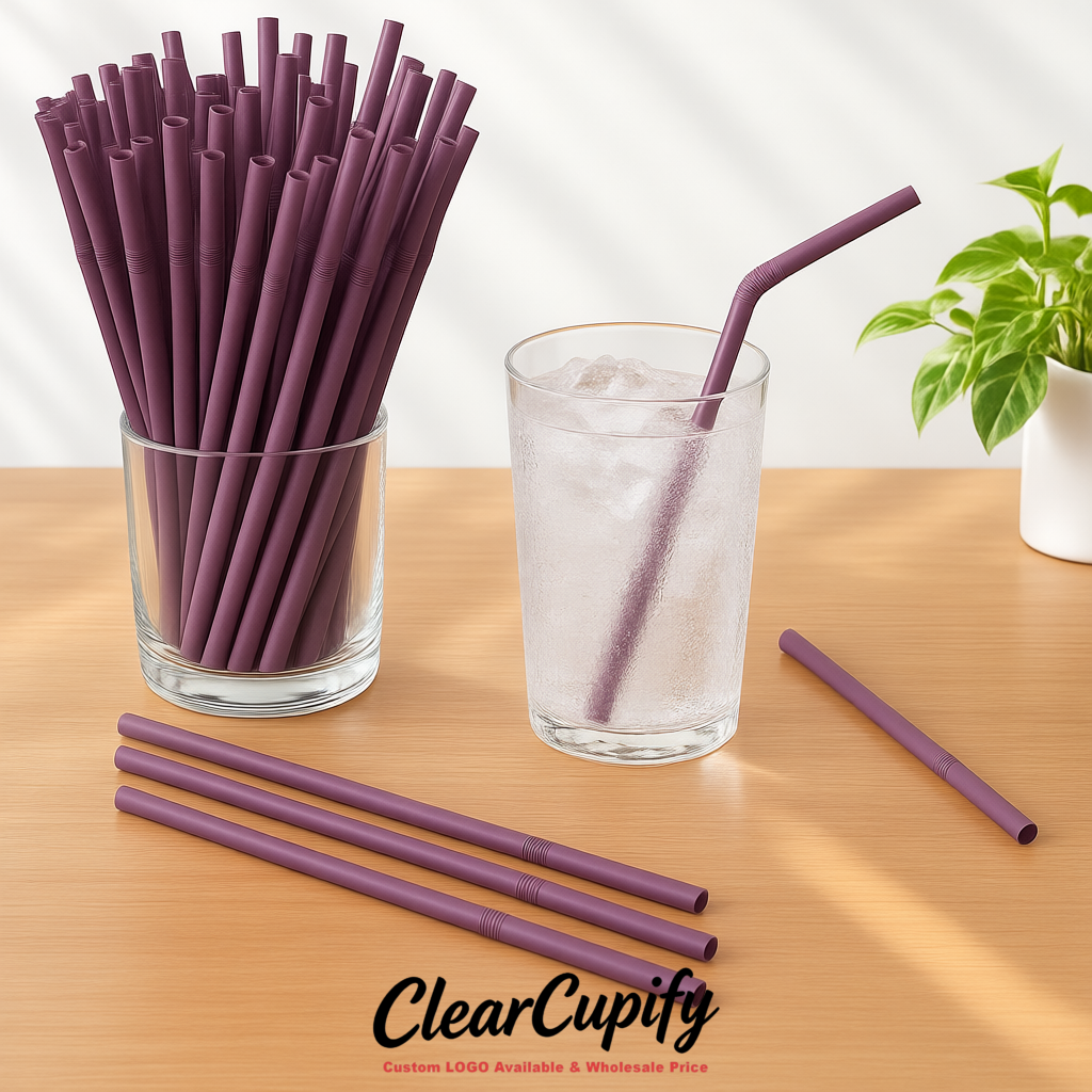 Mauve Plastic Straws 8.26 x 0.2 inch Flexible Bendy Disposable Drinking Straws Supplier
