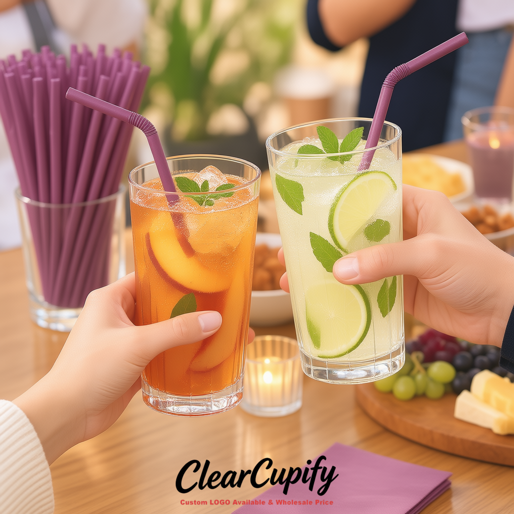 Mauve Plastic Straws 8.26 x 0.2 inch Flexible Bendy Disposable Drinking Straws Supplier