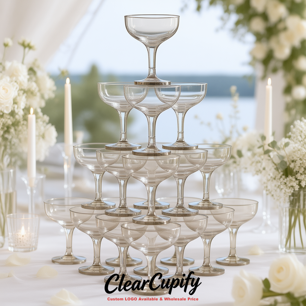 Metallic 5oz Stackable Plastic Martini Glasses 4.13x3.14 inches/10.5x8 cm For Champagne Tower