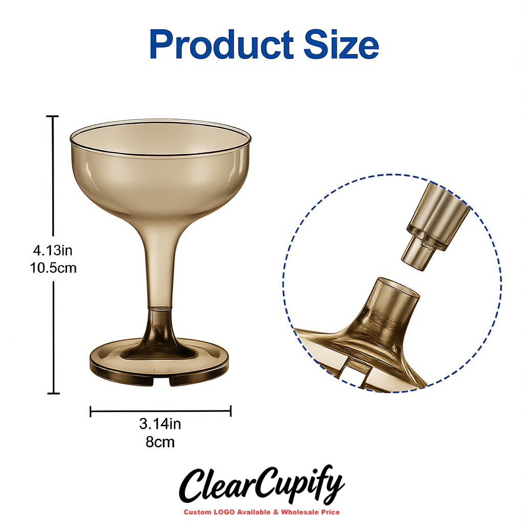 Metallic 5oz Stackable Plastic Martini Glasses 4.13x3.14 inches/10.5x8 cm For Champagne Tower