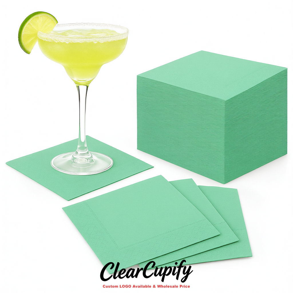 Mint Green Napkins Paper 4.5x4.5 Inch Disposable 2-Ply Cocktail Napkins Factory