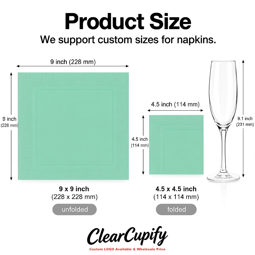 Mint Green Napkins Paper 4.5x4.5 Inch Disposable 2-Ply Cocktail Napkins Factory