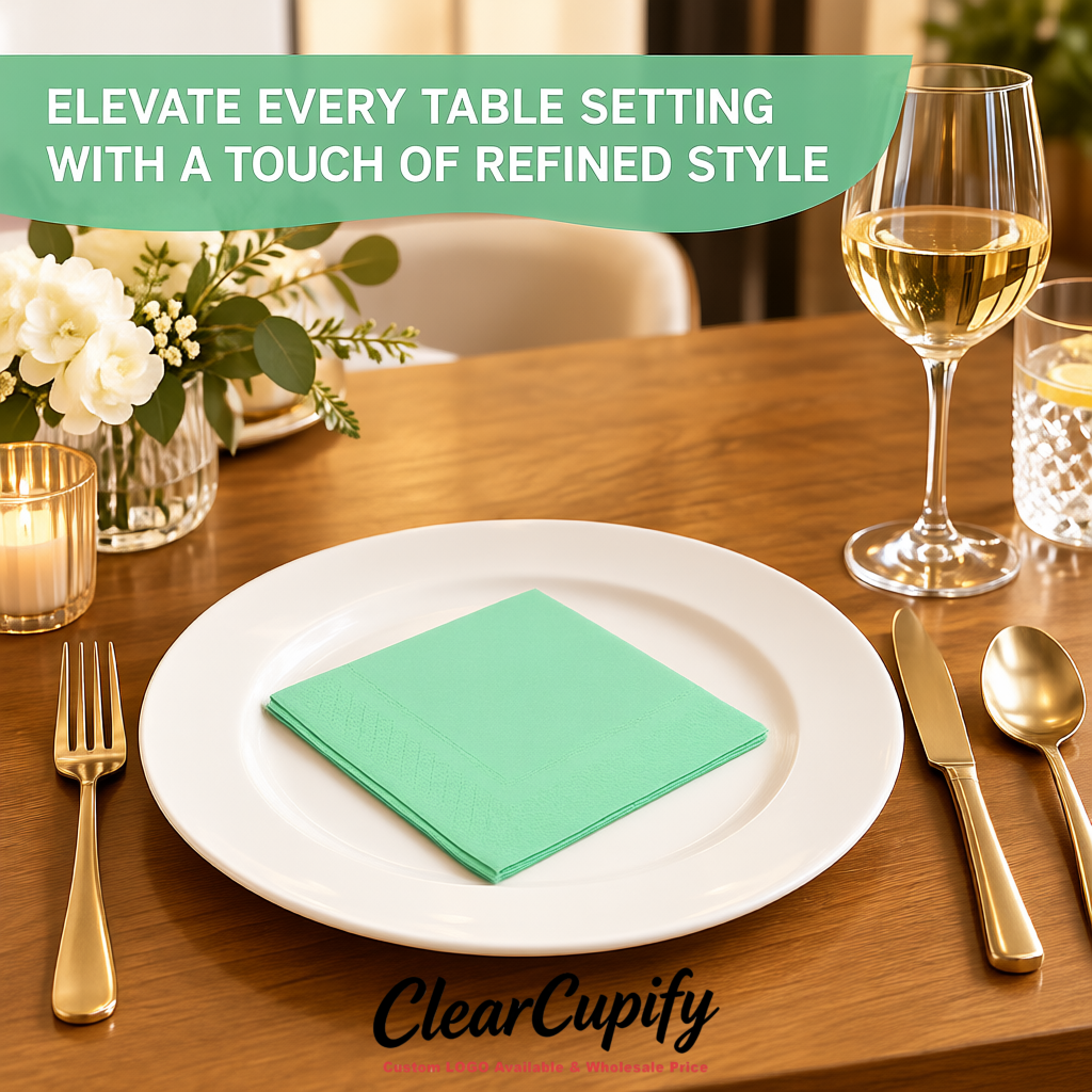 Mint Green Napkins Paper 4.5x4.5 Inch Disposable 2-Ply Cocktail Napkins Factory