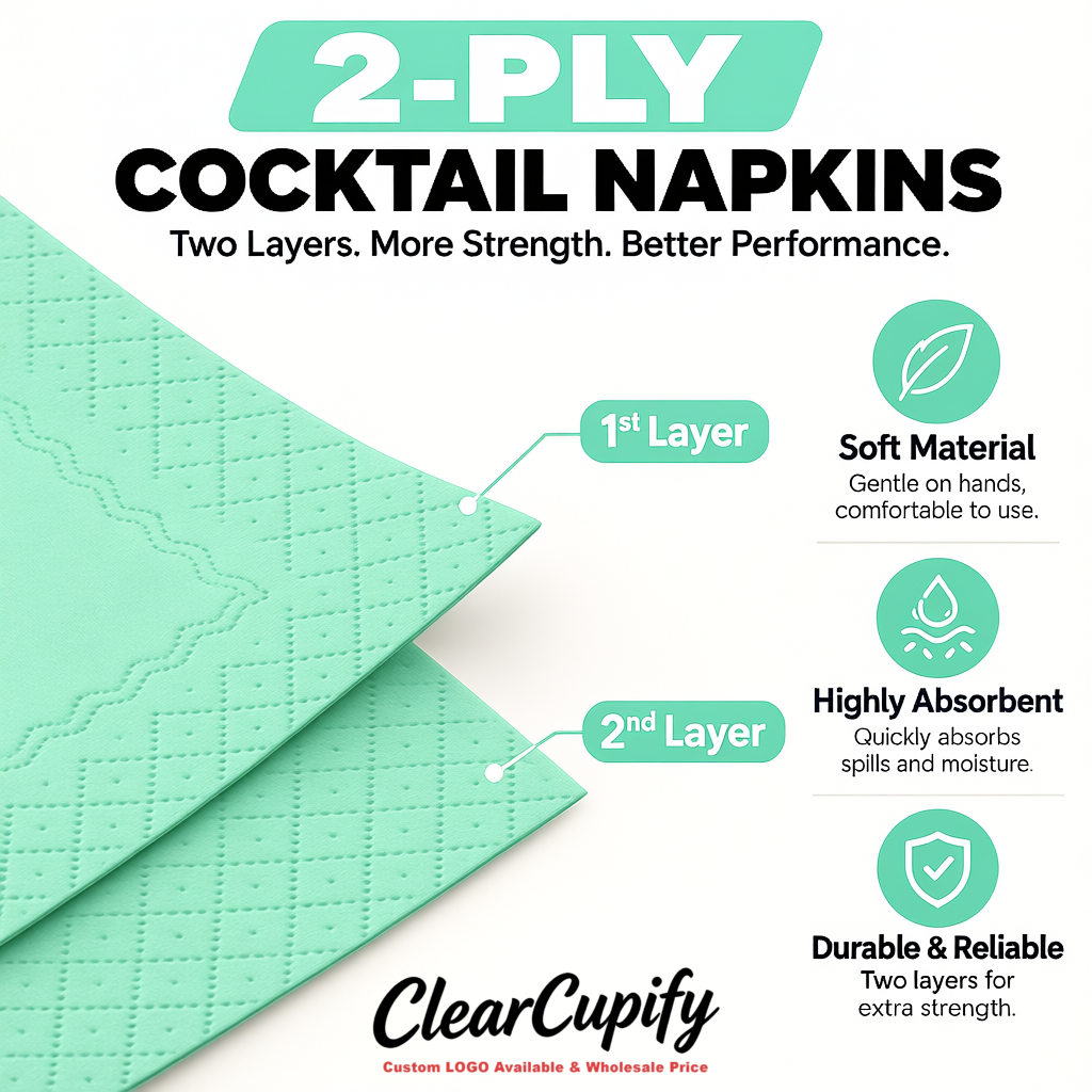 Mint Green Napkins Paper 4.5x4.5 Inch Disposable 2-Ply Cocktail Napkins Factory