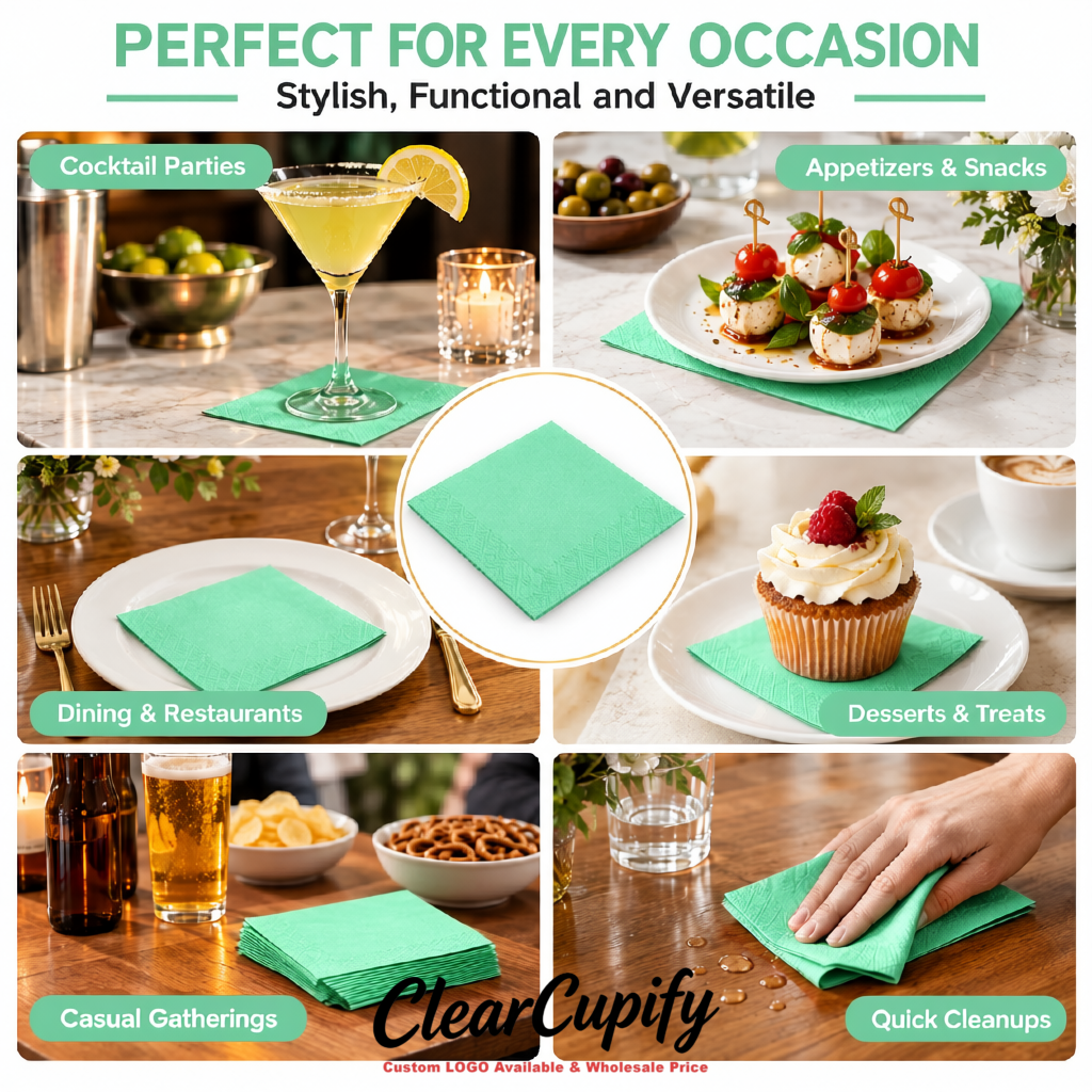 Mint Green Napkins Paper 4.5x4.5 Inch Disposable 2-Ply Cocktail Napkins Factory Mint Green Napkins Paper 4.5x4.5 Inch Disposable 2-Ply Cocktail Napkins Factory