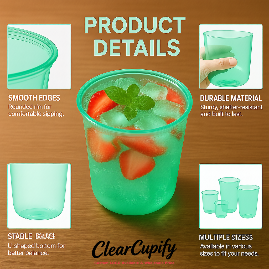 Mint Green U-shaped Cup with Round Bottom: Stackable & Disposable Plastic Cup