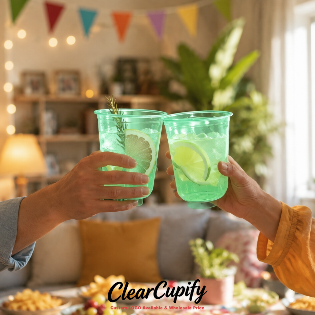Mint Green U-shaped Cup with Round Bottom: Stackable & Disposable Plastic Cup
